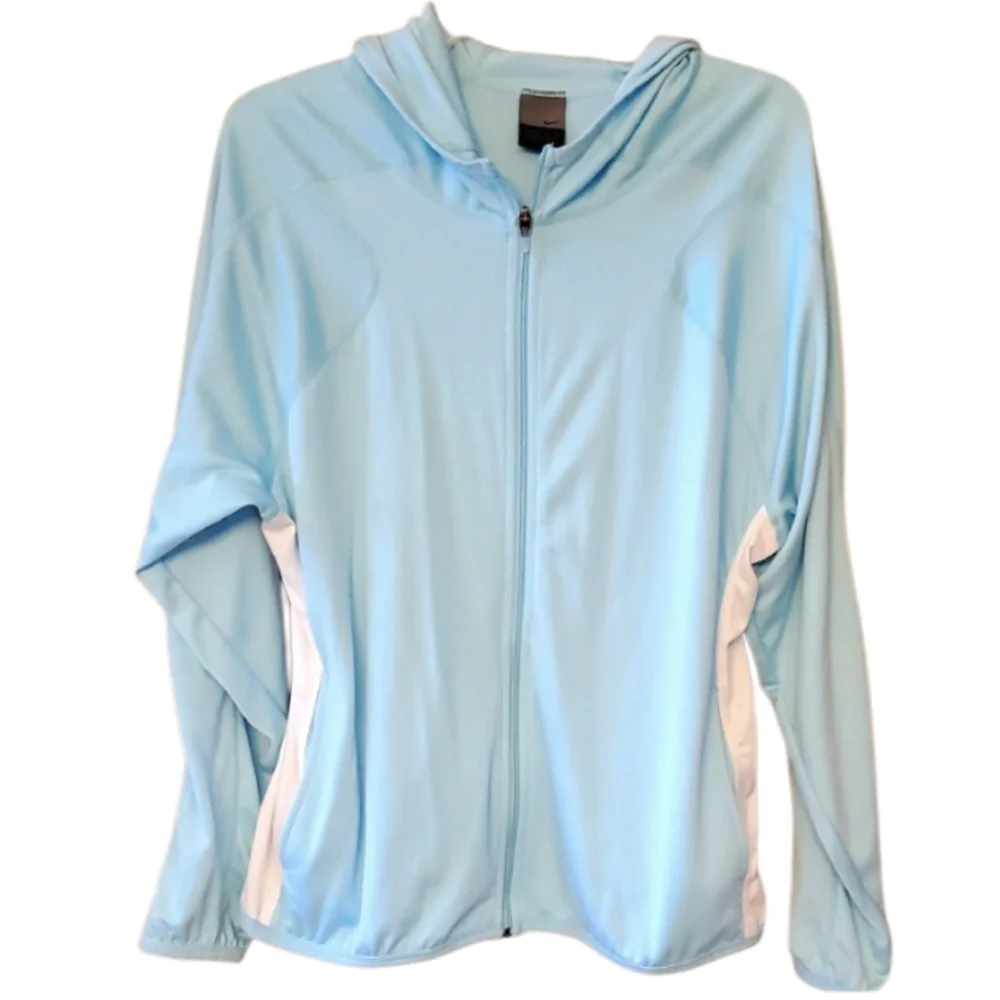 Nike Women's Aqua and White Full Zip Dri-Fit Hooded Jacket Size‎ Large 12-14